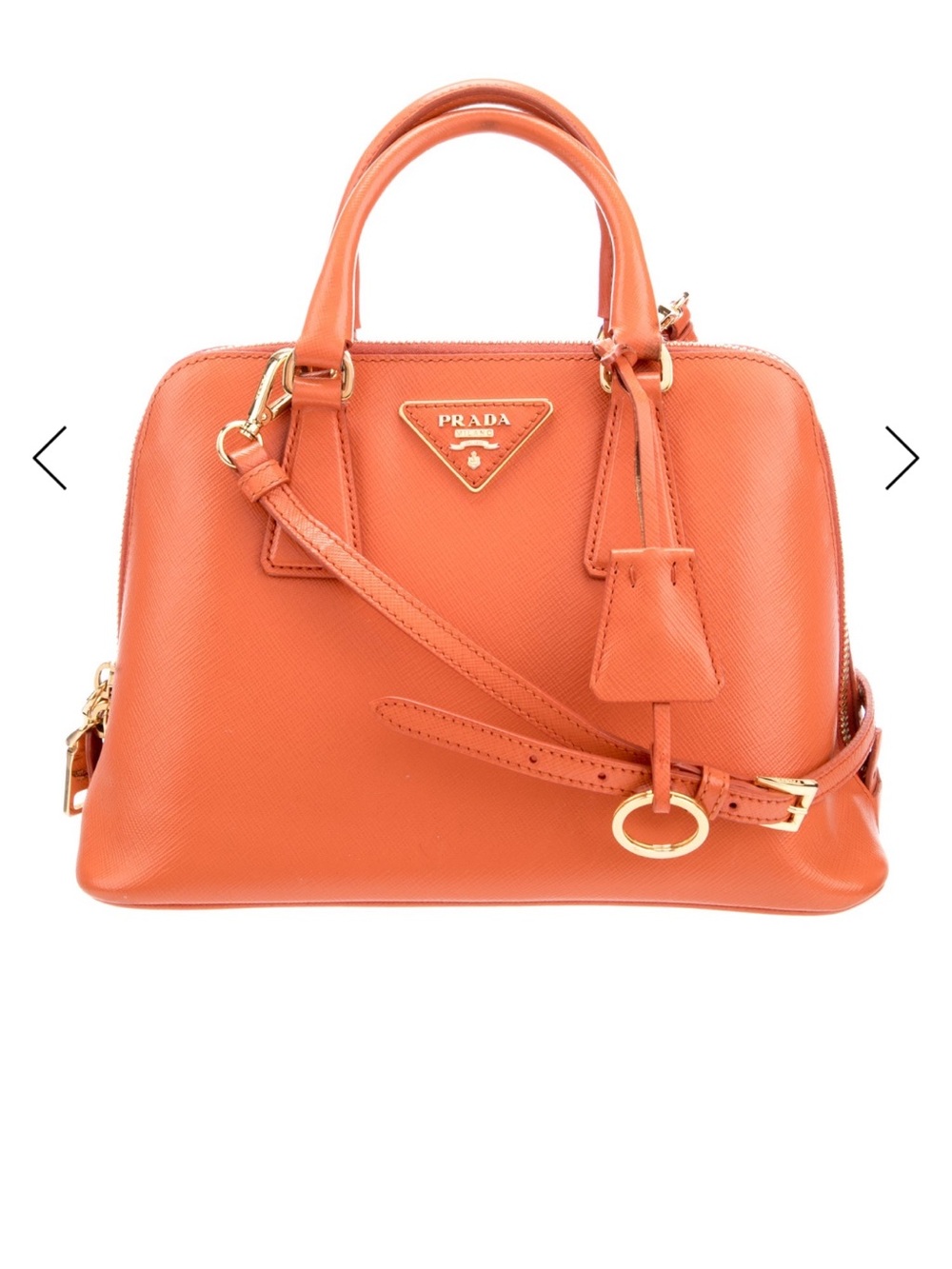 Prada Orange Saffiano Dome Satchel with Gold Hardware